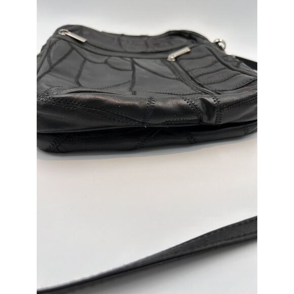 Vintage‎ Patch Leather Women Medium Black Crossbody Lined Sectional Shoulder Bag - Picture 5 of 11